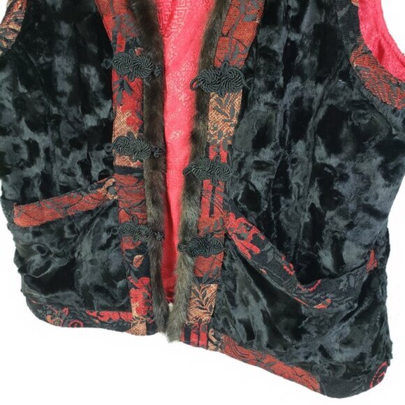 CHICO'S Vest Faux Fur Chinese Mandarin Style size XL Art-to-Wear Artsy Funky - Picture 11 of 11